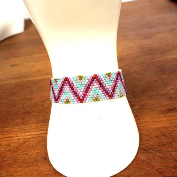 HANDMADE  Chevron Design Beaded Cuff Bracelet  Bohemian Festival Beach - Picture 4 of 6
